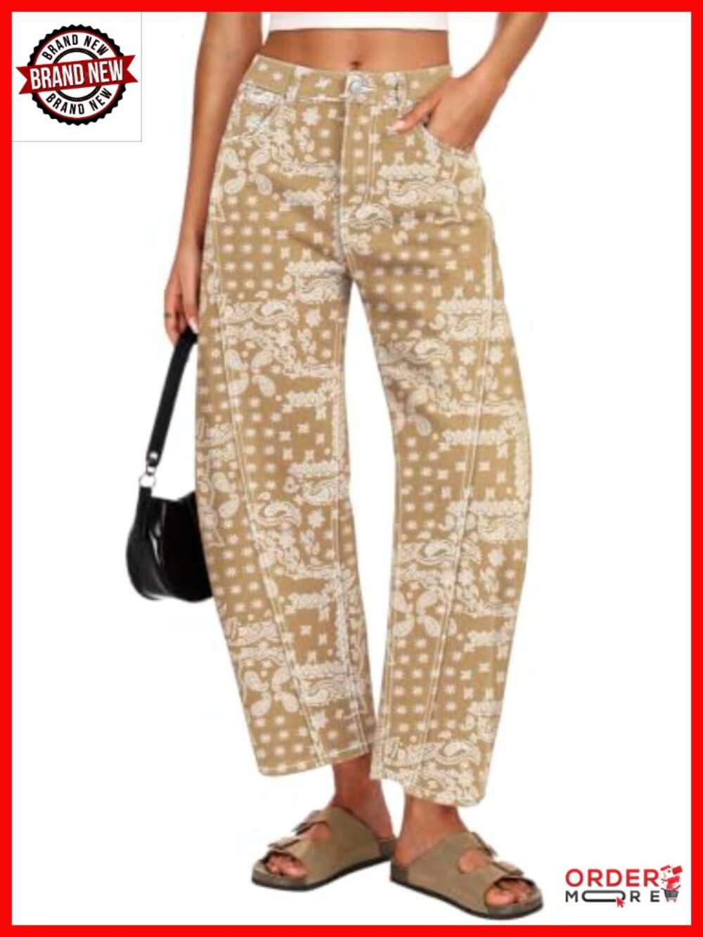 FLORAL WIDE LEG BARREL JEANS STRETCHY HIGH RISE CROPPED Y2K BOYFRIEND